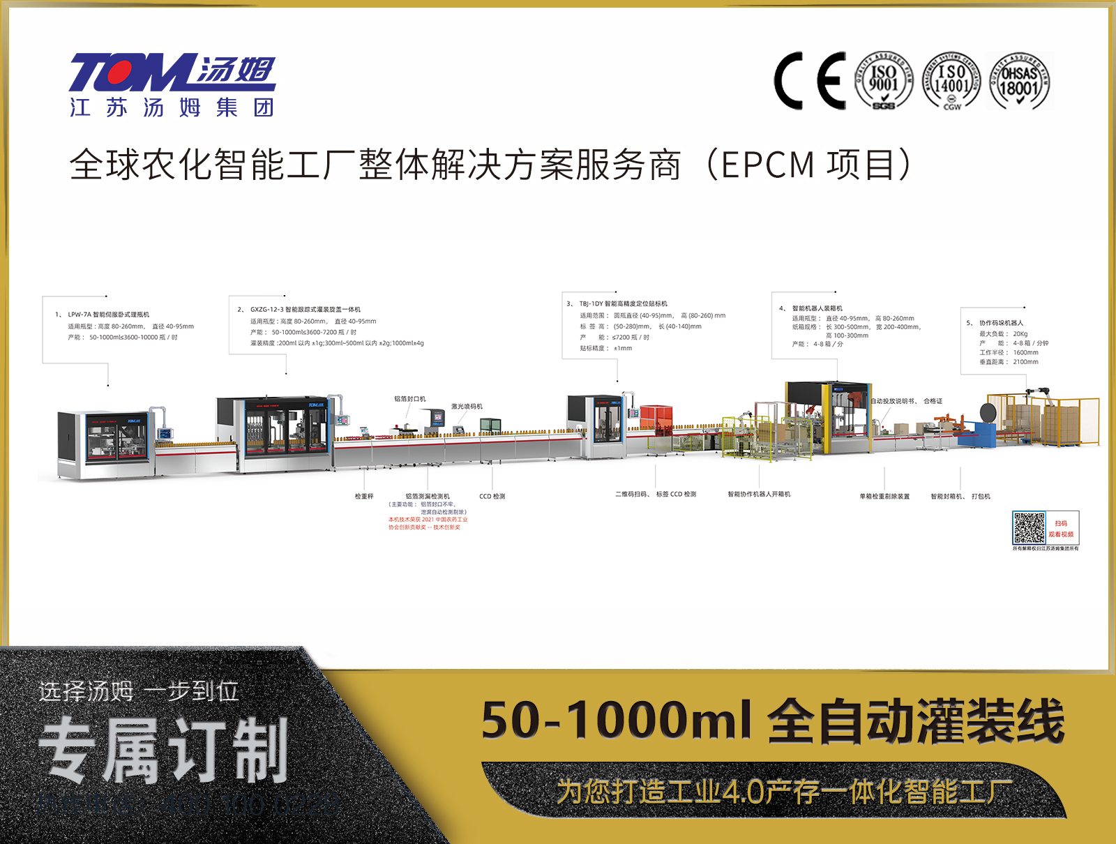 50-1000ml重型机组灌装线（柔性化生产100ml≤7200瓶/时，1000ml≤3600瓶/时）